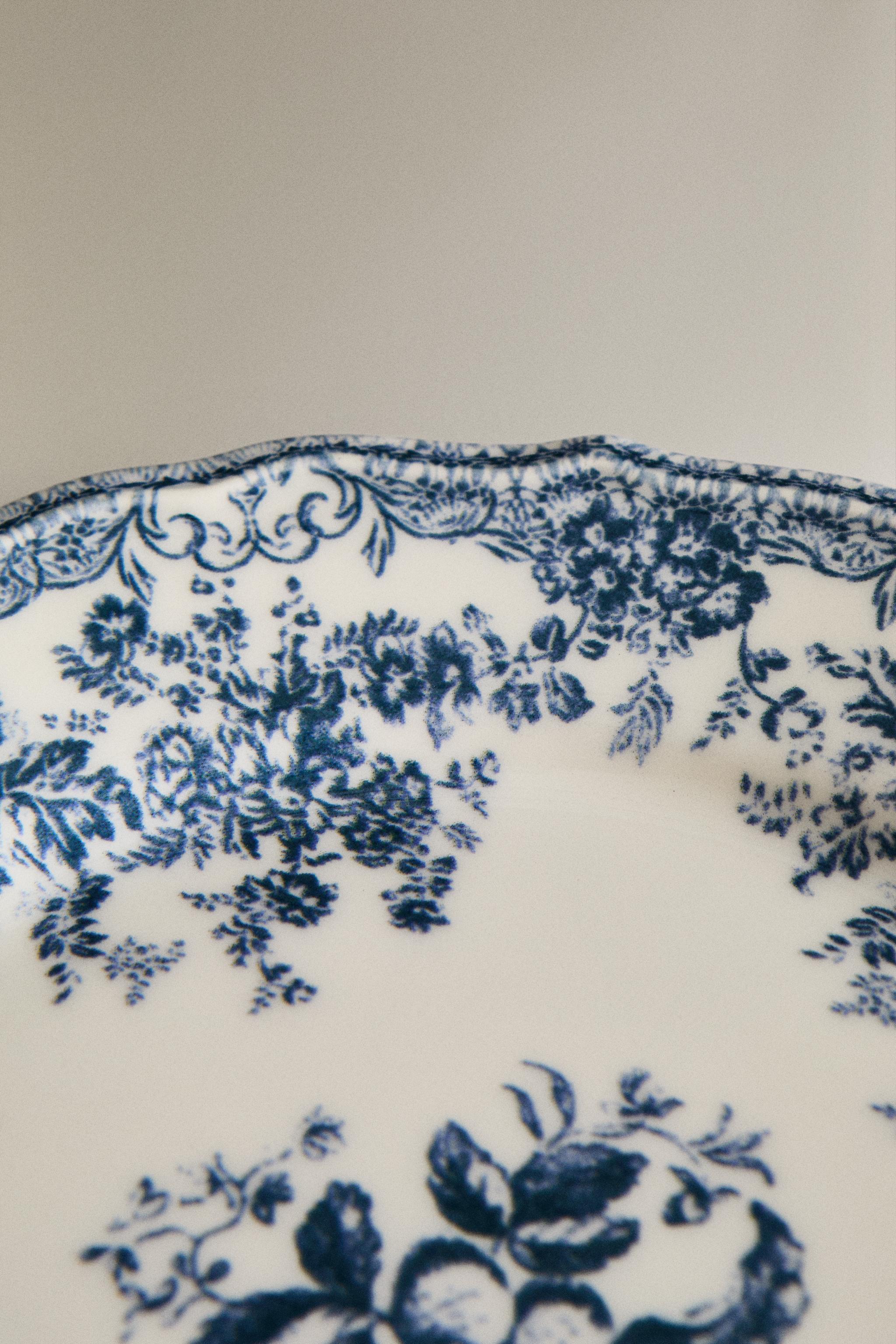 FLORAL EARTHENWARE DESSERT PLATE - Blue | ZARA Turkey