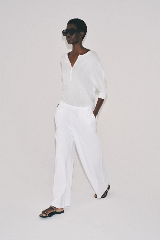 PANTALÓN RECTO ALGODÓN - Blanco de Zara - Imagen 0