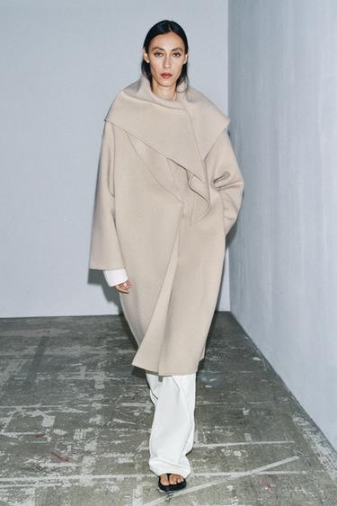 Zara OVERSIZED WOOL BLEND SCARF COAT ZW COLLECTION - Ecru - Image 0