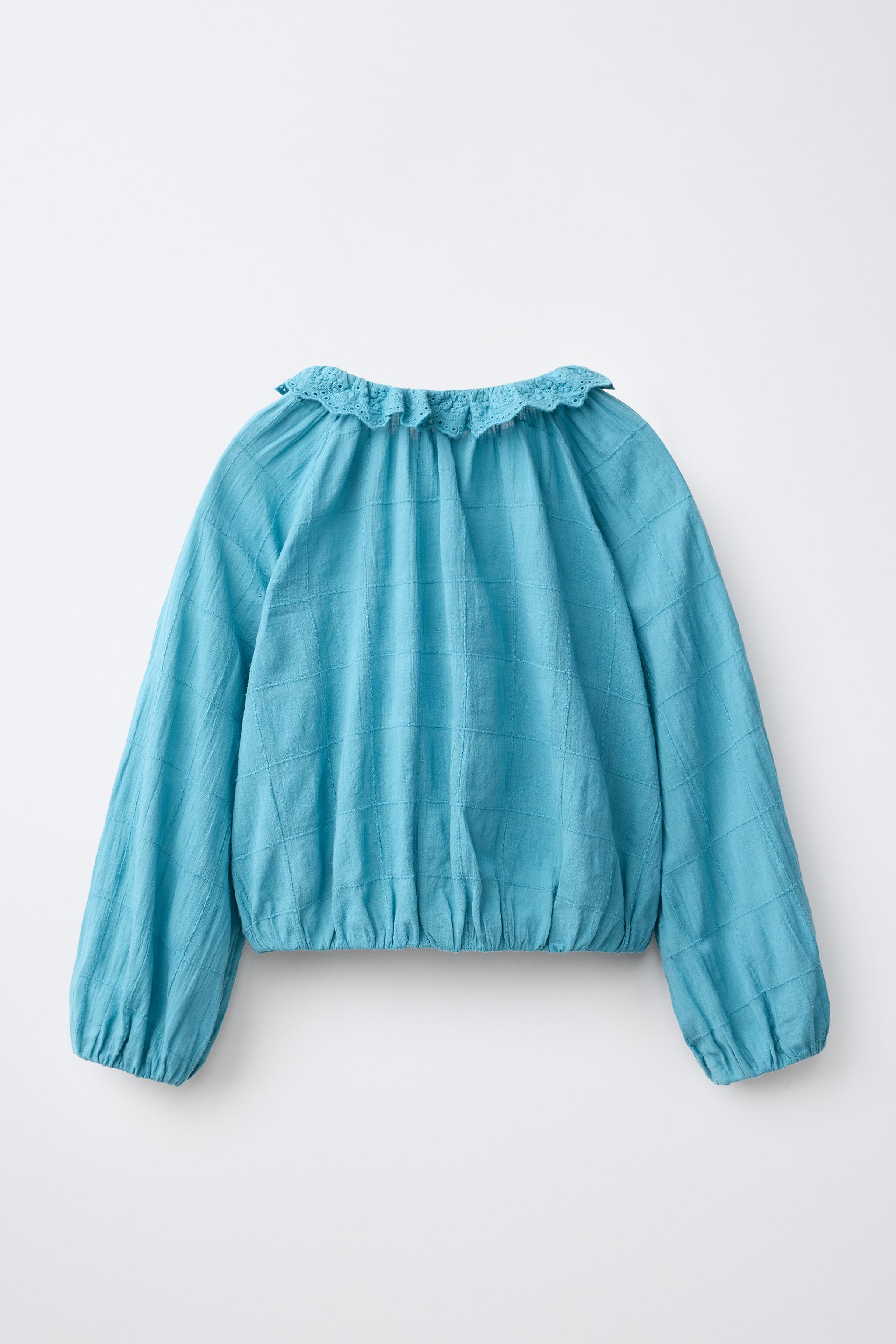 SCHIFFLI COLLAR BLOUSE — Turquoise