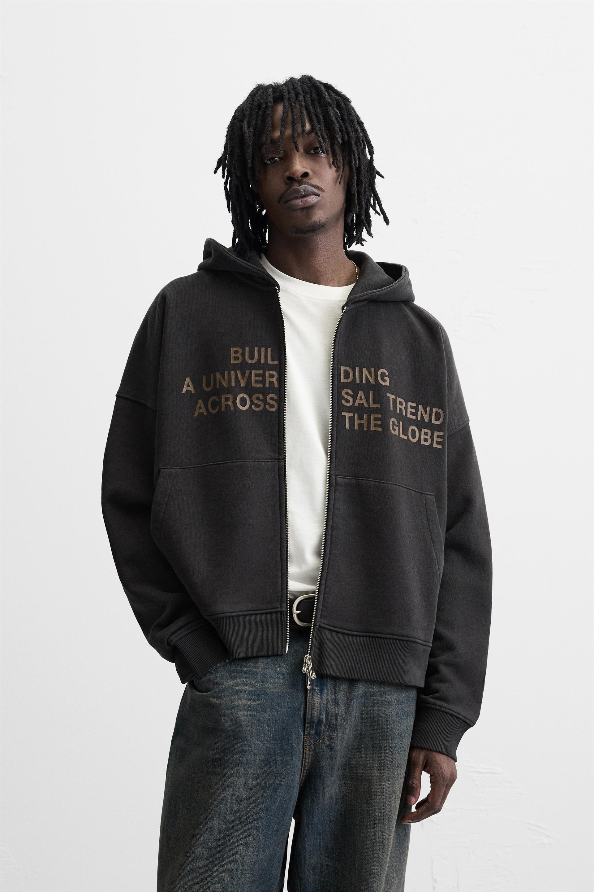 WASHED TEXT ZIP SWEATSHIRT