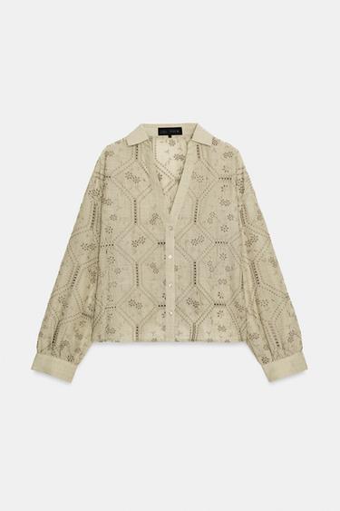 CHEMISE BRODÉE PERFORÉE - Kaki clair de Zara - Image 6