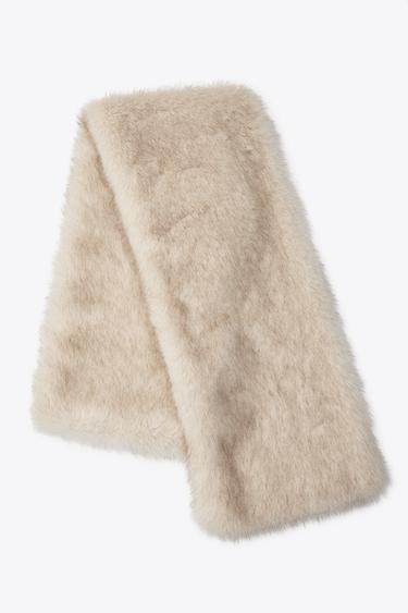 PLAIN FAUX FUR SCARF - Ecru by Zara - Image 4