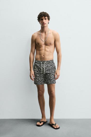 Zara GEOMETRIC PRINT LONG SWIMSUIT - Black - Image 0