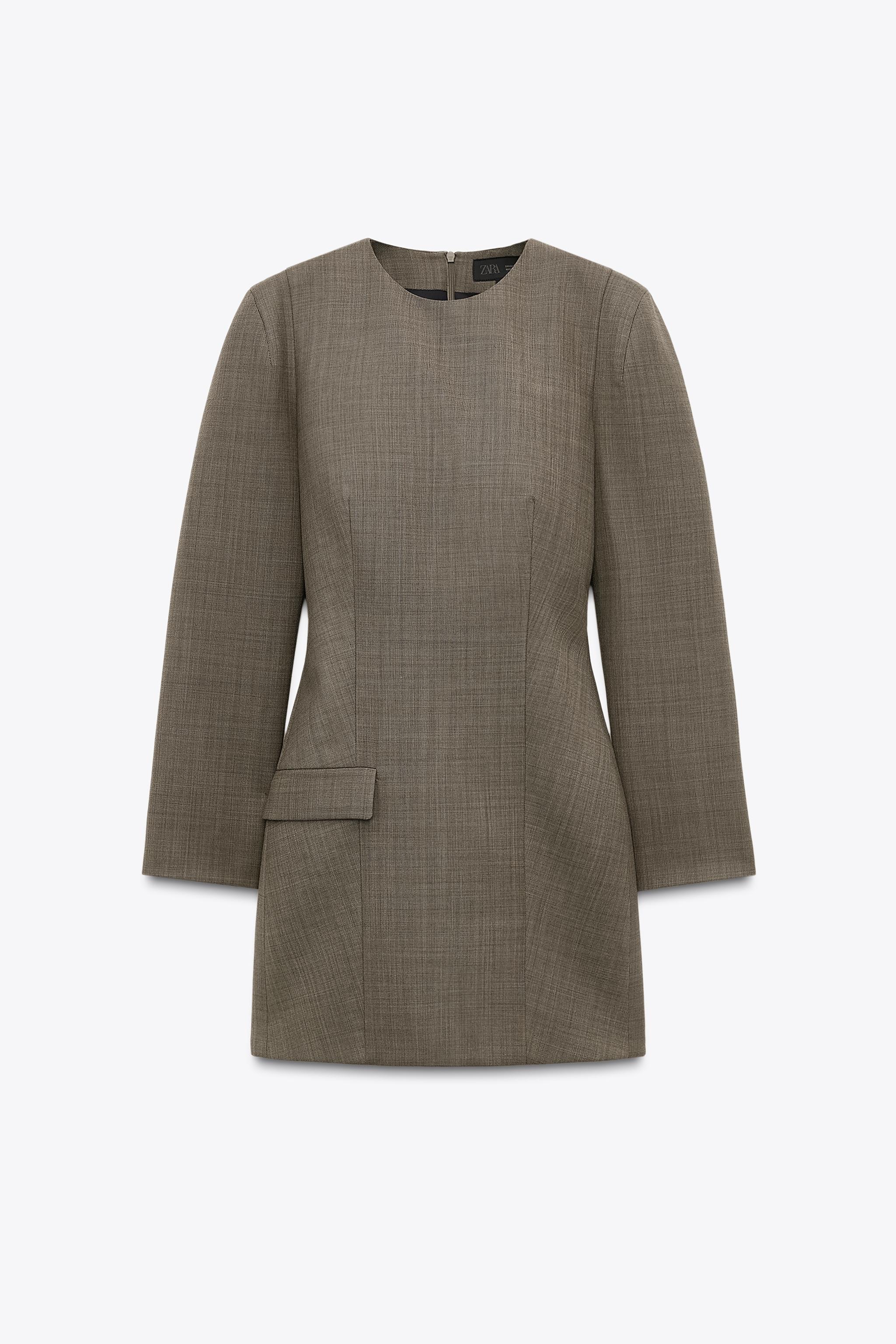 ウール混ショルダーパッド付きワンピース　ZARA XS ウール混ショルダーパッド付きワンピース ZW COLLECTION