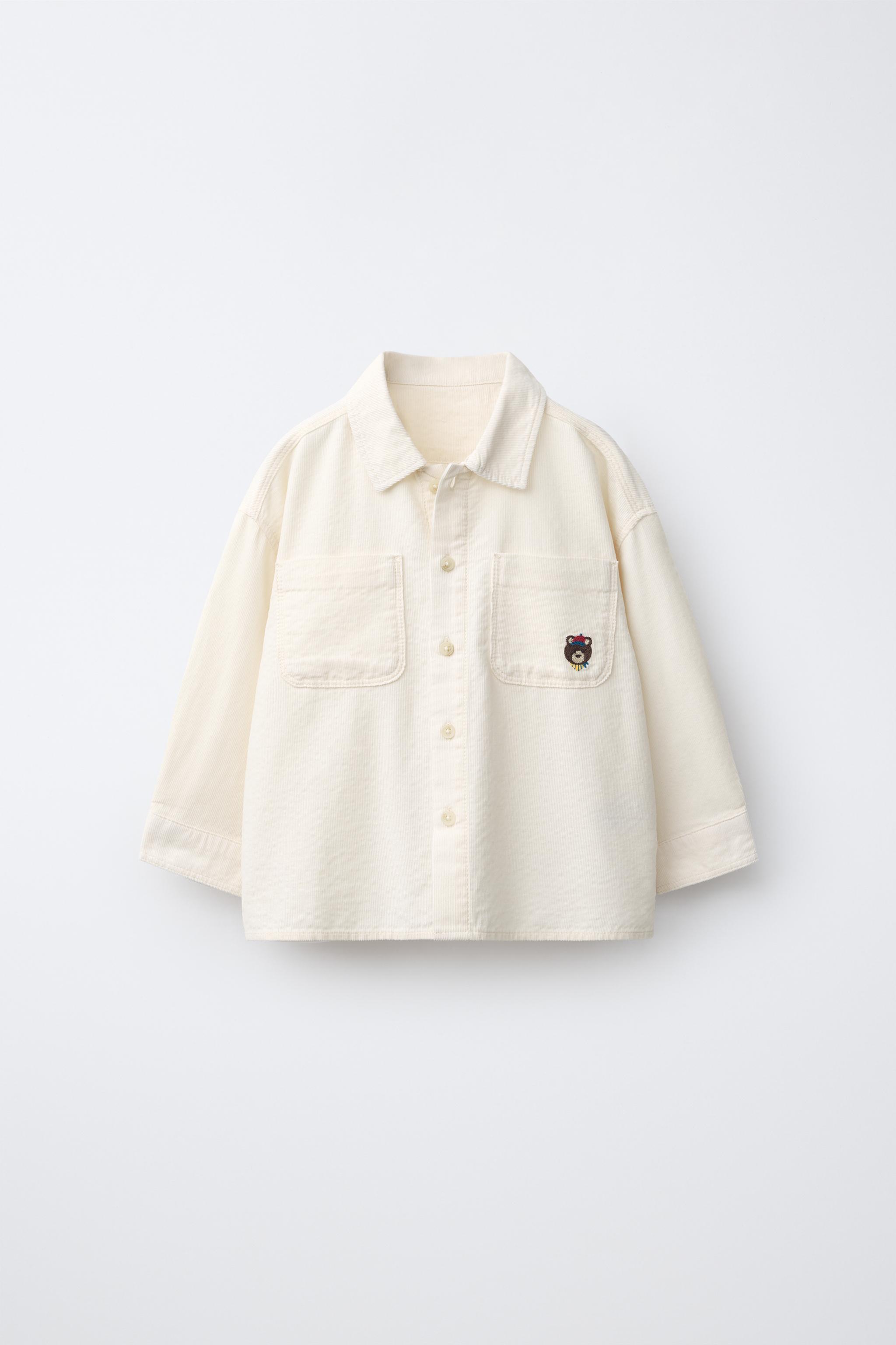 CORDUROY BEAR EMBROIDERY SHIRT — Ecru