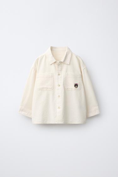 CHEMISE EN VELOURS CÔTELÉ BRODERIE OURS - Écru de Zara