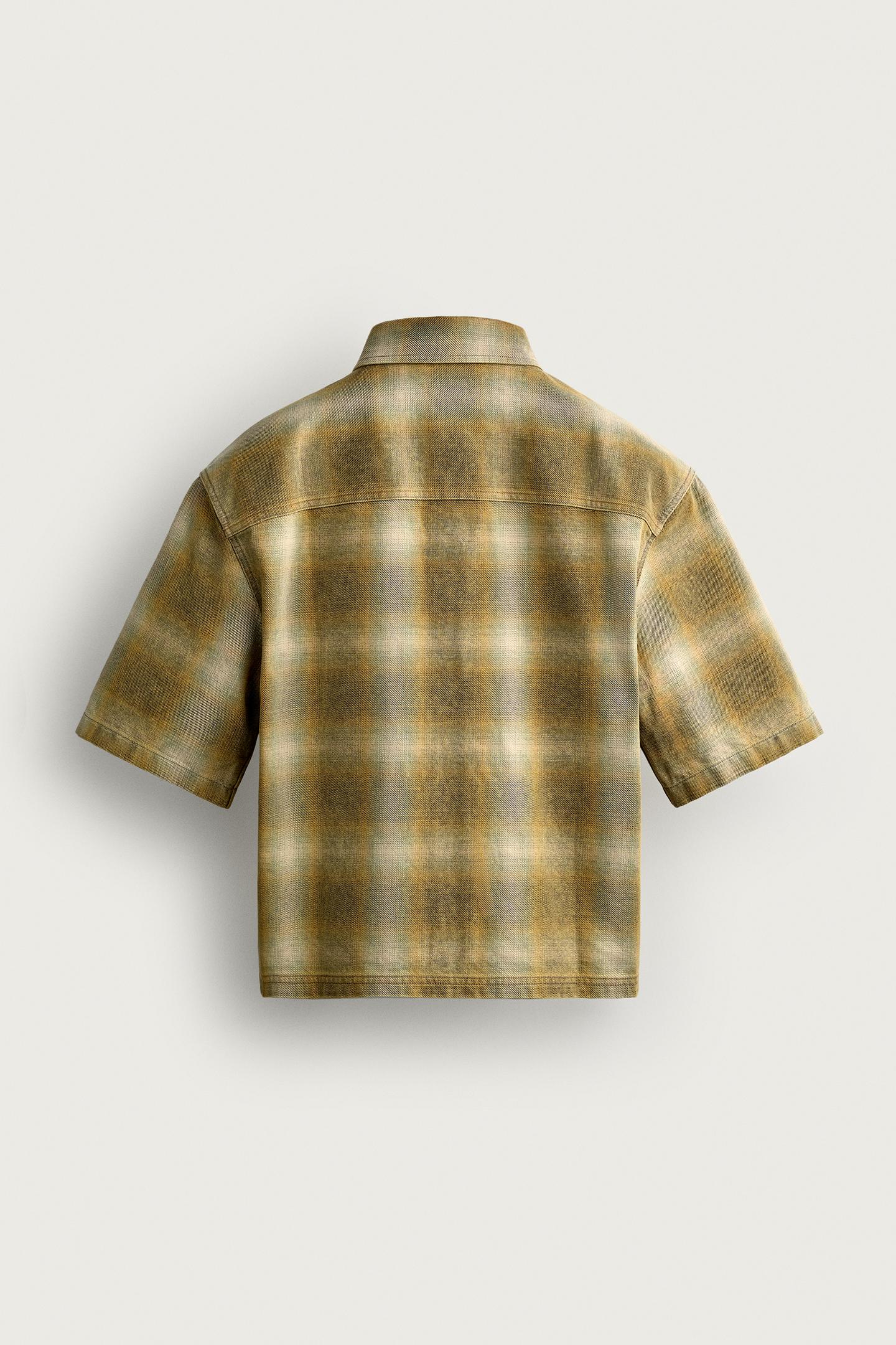 Мужская рубашка Zara Boxy Fit Check, цвет: Жёлтый — фото 7