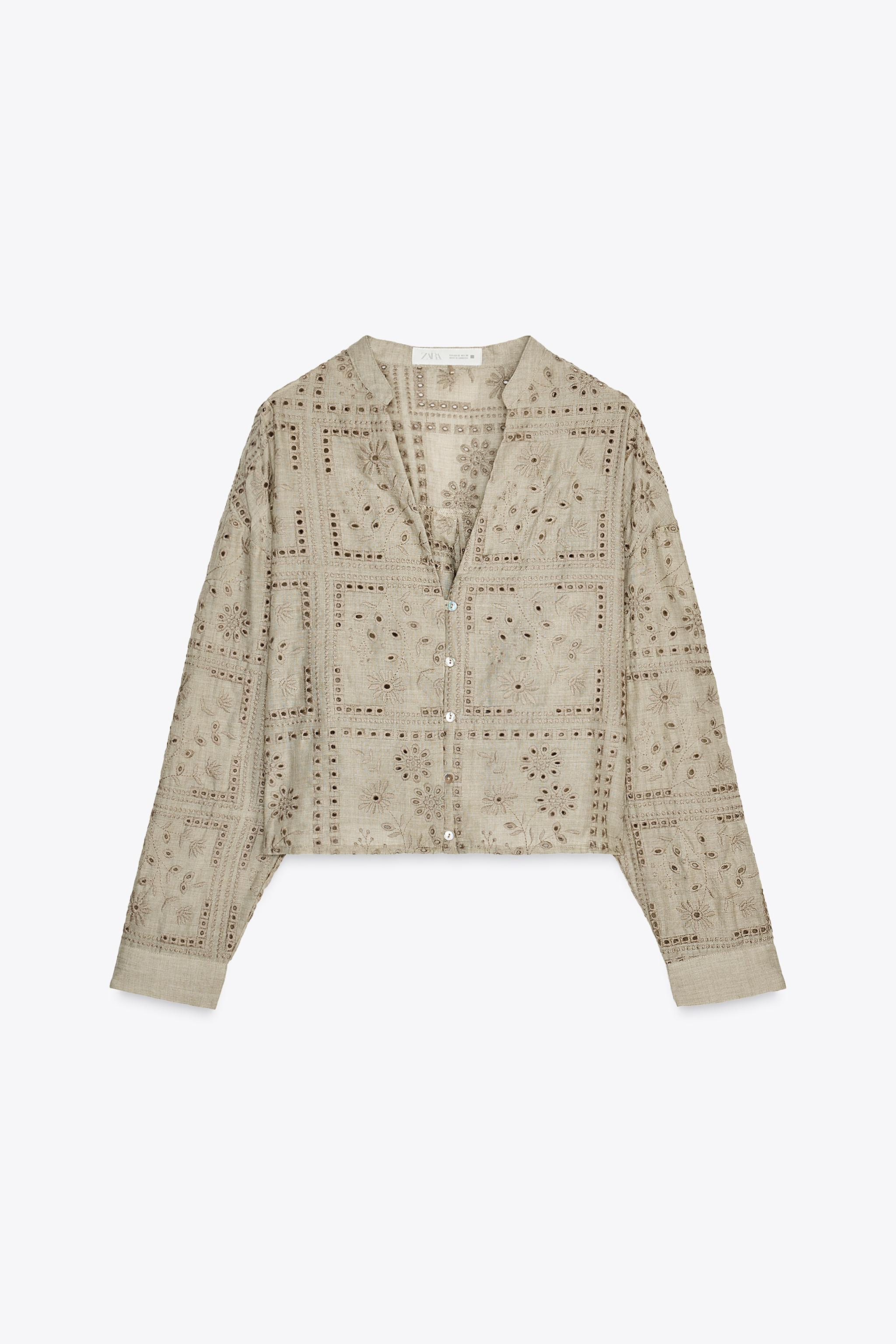 OPENWORK EMBROIDERY SHIRT - Light khaki | ZARA Canada