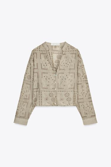 CHEMISE BRODÉE PERFORÉE - Kaki clair de Zara - Image 6