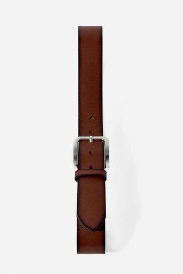 100% WASHED EFFECT LEATHER BELT - Brown by Zara
