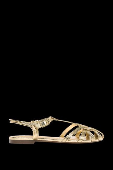 STRAPPY METALLIC-EFFECT CAGE SANDALS - Gold by Zara - Image 0