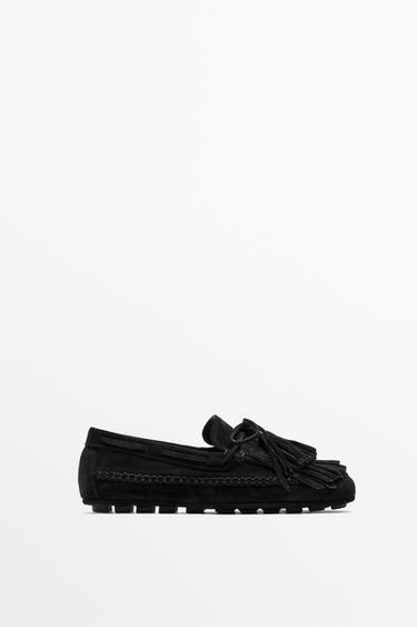 Zara Leather fringed and tassel loafers - Black - Image 0