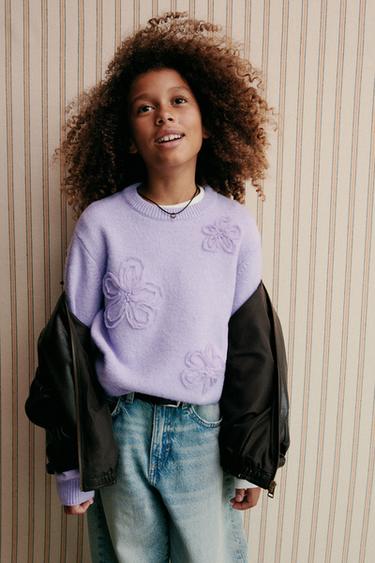 KNIT SWEATER WITH TULLE FLOWERS - Lilac by Zara