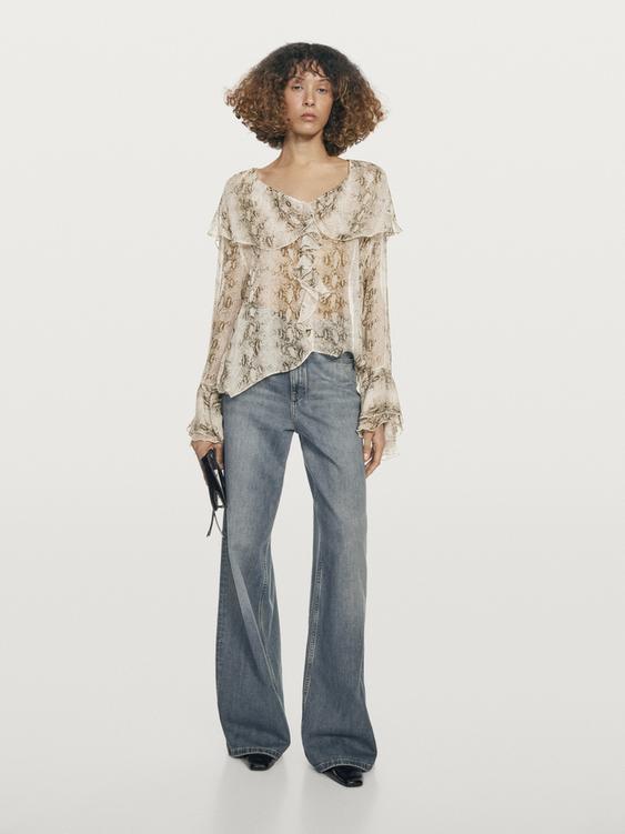 Snakeskin print blouse with ruffles