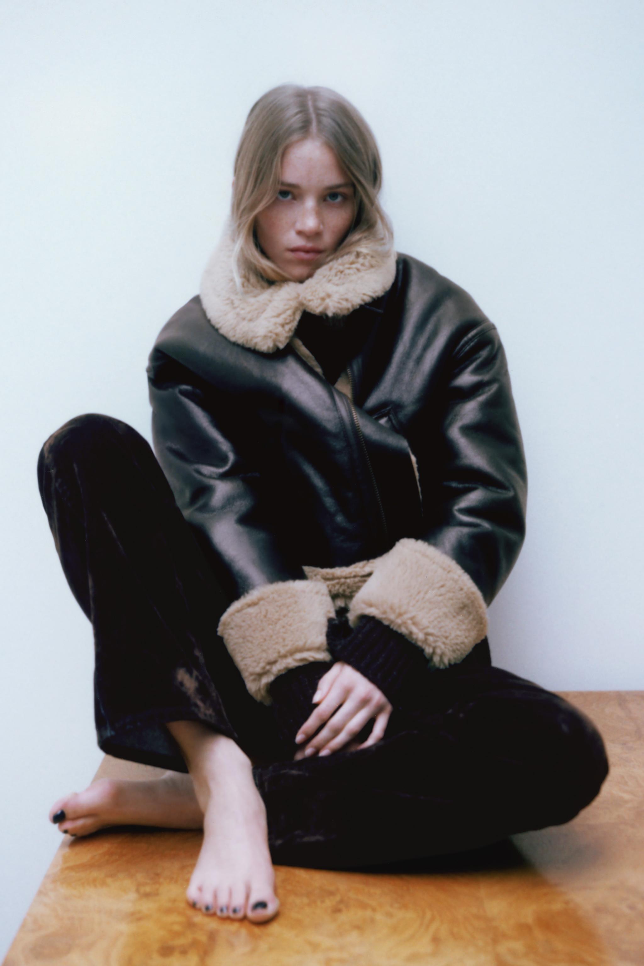 Zara black shop shearling coat