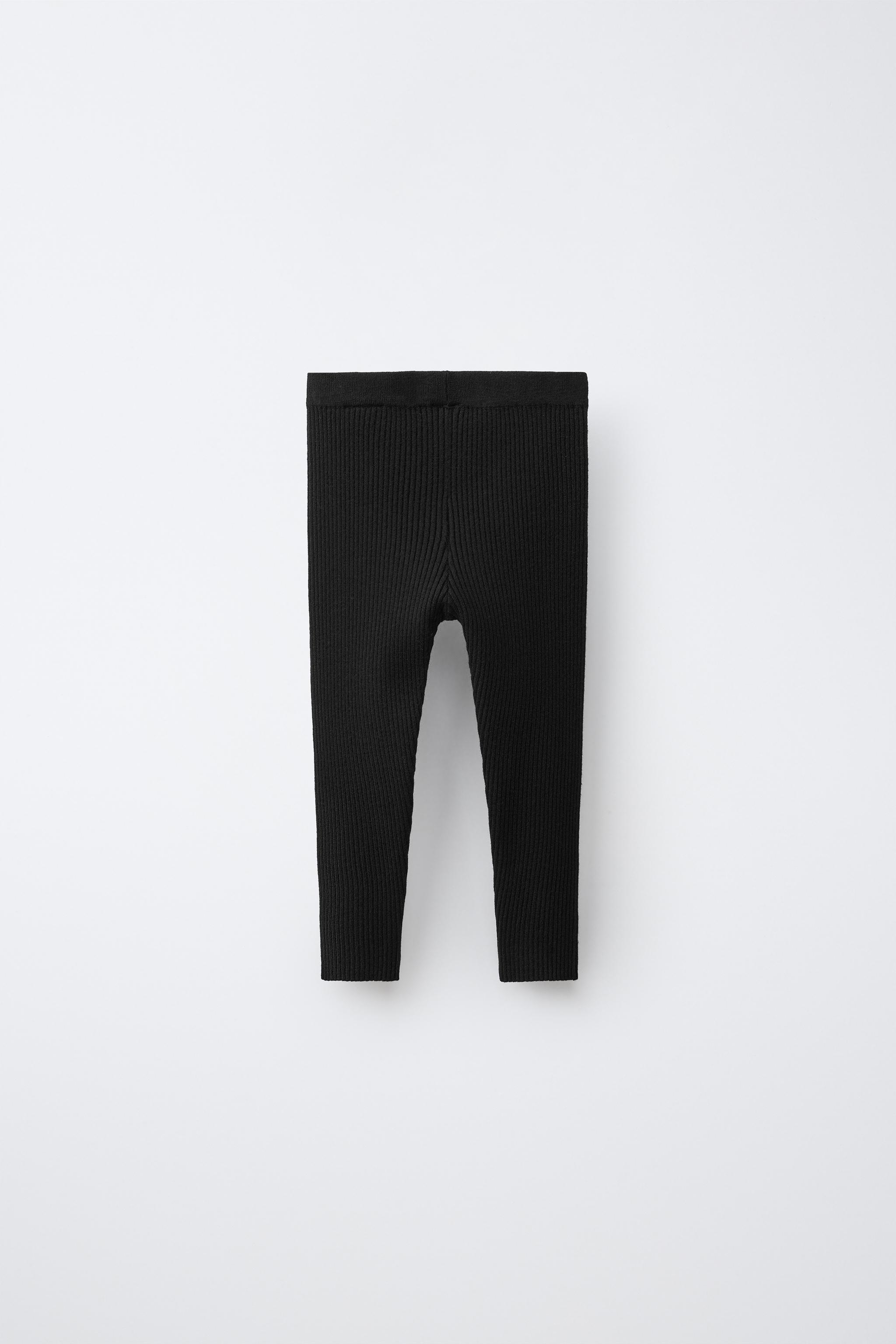 RIBBED KNIT LEGGINGS — Black