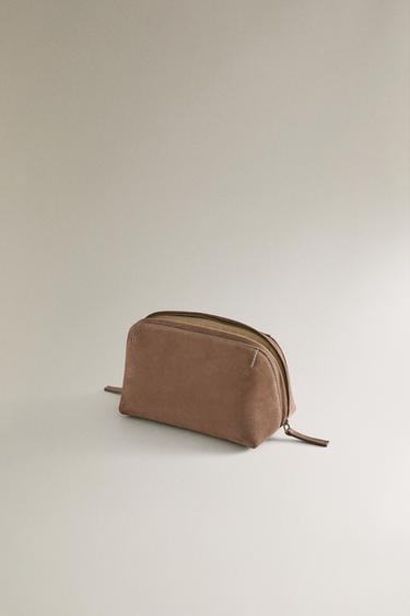NUBUCK LEATHER WASH BAG - Taupe Grey by Zara - Image 3