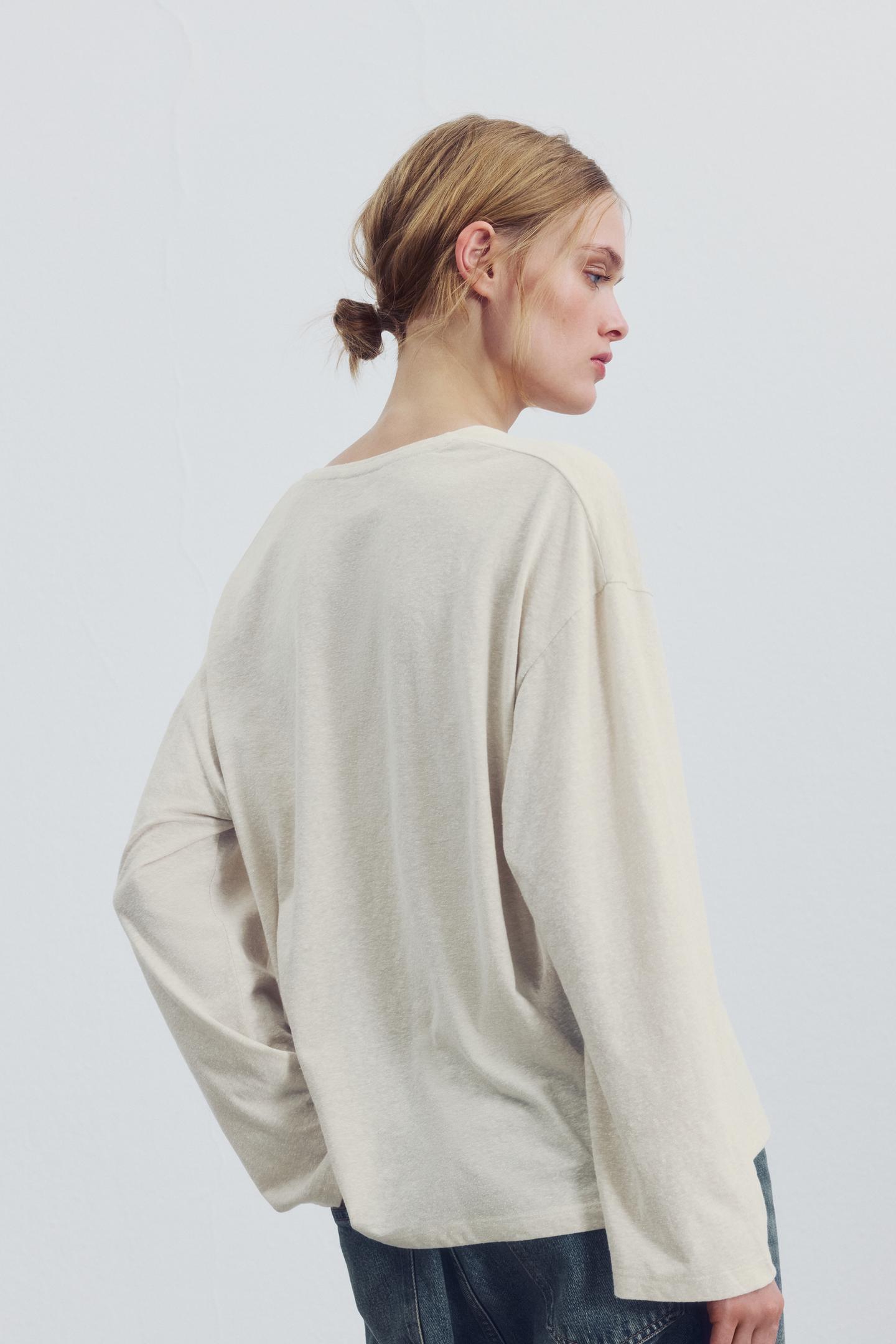 Женская футболка Zara V-NECK, цвет: Серо-бежевый — фото 5