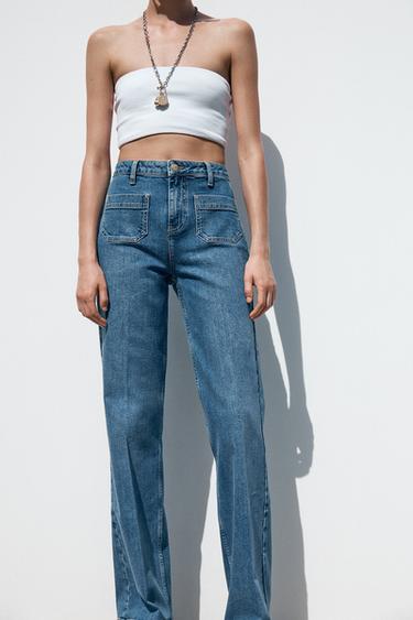 Z1975 HIGH-WAIST JEANS WITH PATCH POCKETS - Mid-blue by Zara - Image 4