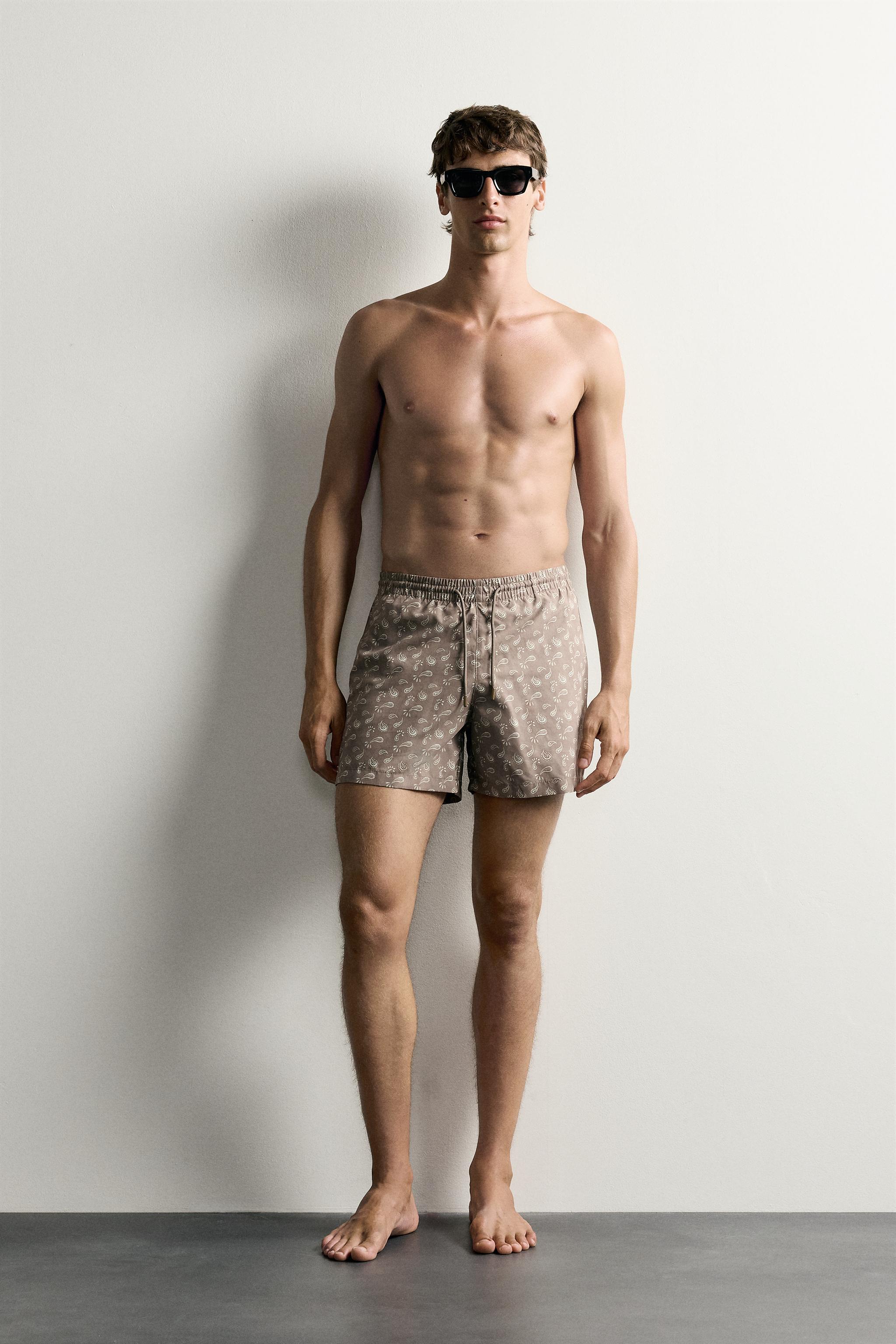 PAISLEY PRINT MID-LENGTH SWIM TRUNKS