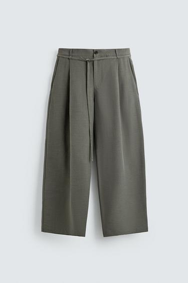 BALLOON FIT TROUSERS WITH PLEATS AND BELT - Anthracite grey by Zara
