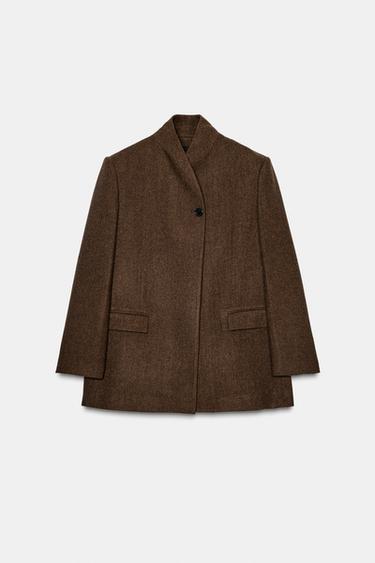 ZW 컬렉션 헤링본 울 블레이저 - Zara 브라운