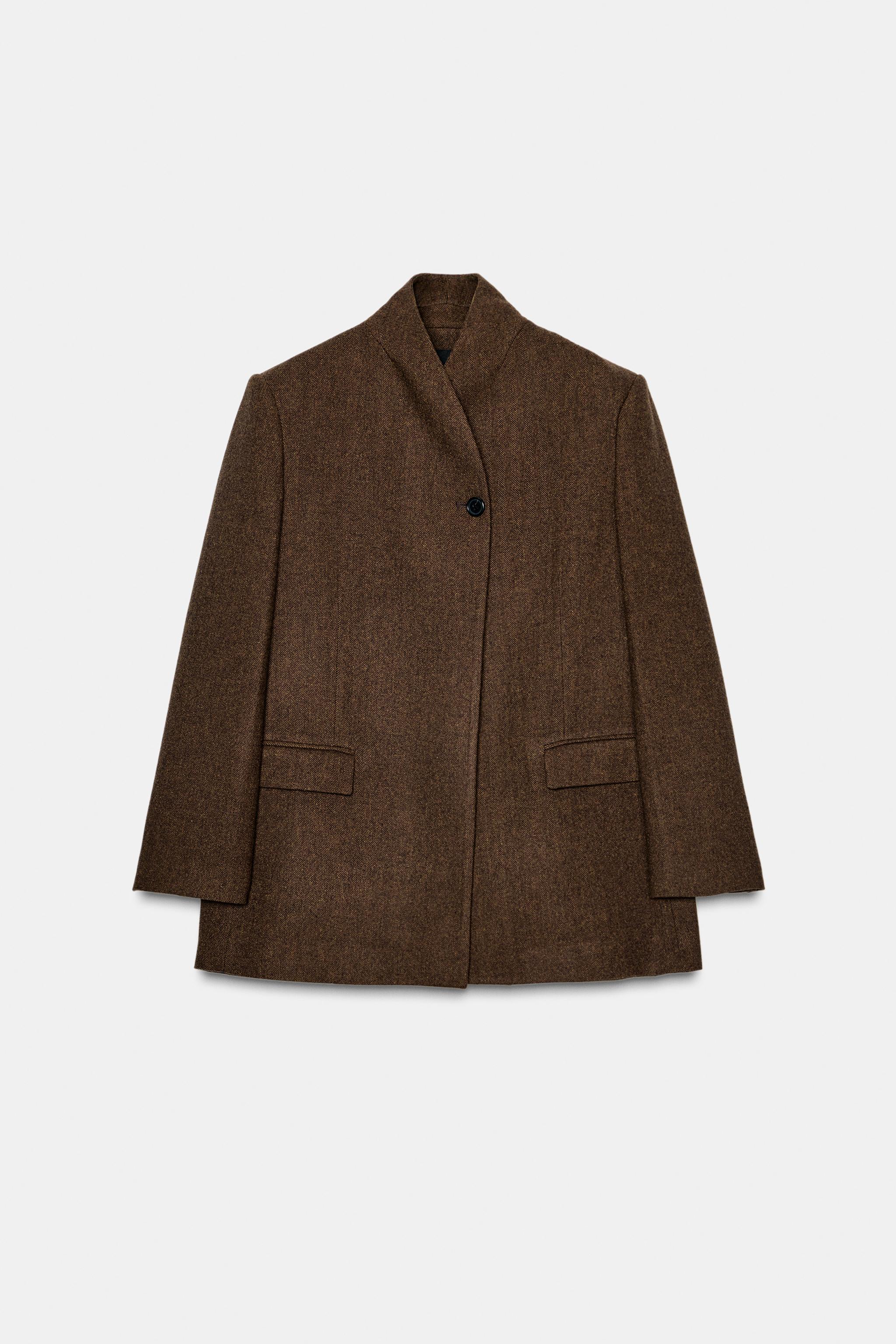 HERRINGBONE WOOL BLEND BLAZER ZW COLLECTION