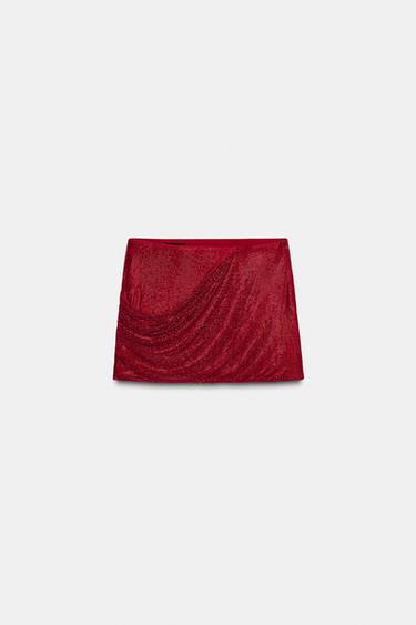 RHINESTONE DRAPED MINI SKIRT - Red by Zara