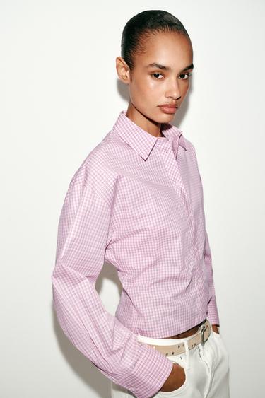 Zara PLAID SHIRT WITH BACK DARTS - Pink / White
