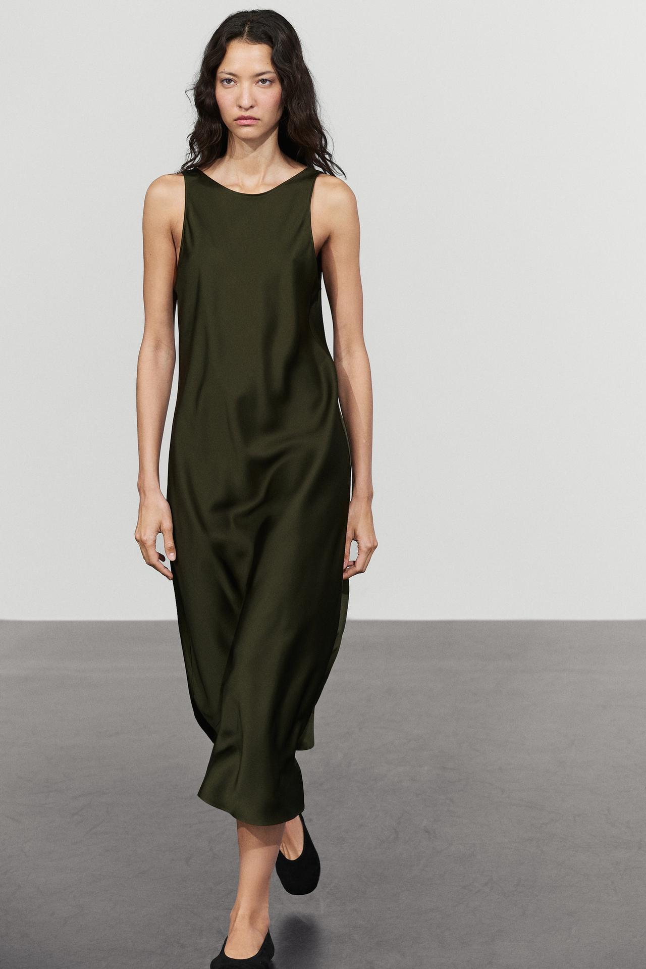 Satin midi dress — Khaki Green