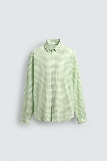 РУБАШКА REGULAR FIT В КЛЕТКУ — ПАСТЕЛЬНО-ЗЕЛЕНЫЙ от Zara