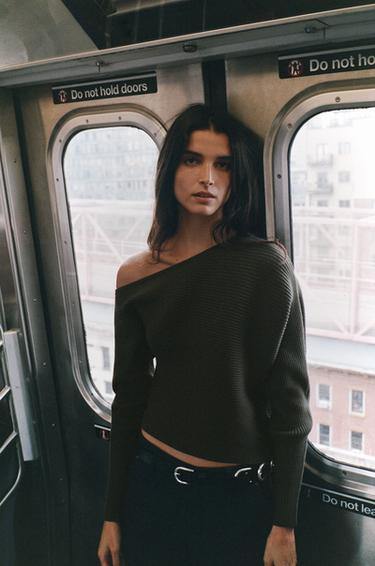 ASYMMETRIC RIB KNIT TOP - Khaki by Zara - Image 1