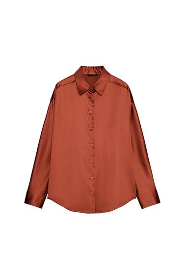 Zara SATIN EFFECT SHIRT - Terracotta