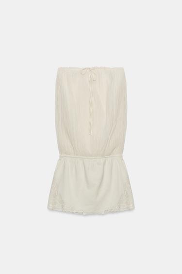 EMBROIDERED CONTRAST BANDEAU DRESS - Oyster-white by Zara - Image 4