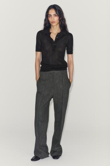 SEMI-SHEER KNIT POLO SHIRT - Black by Zara - Image 0
