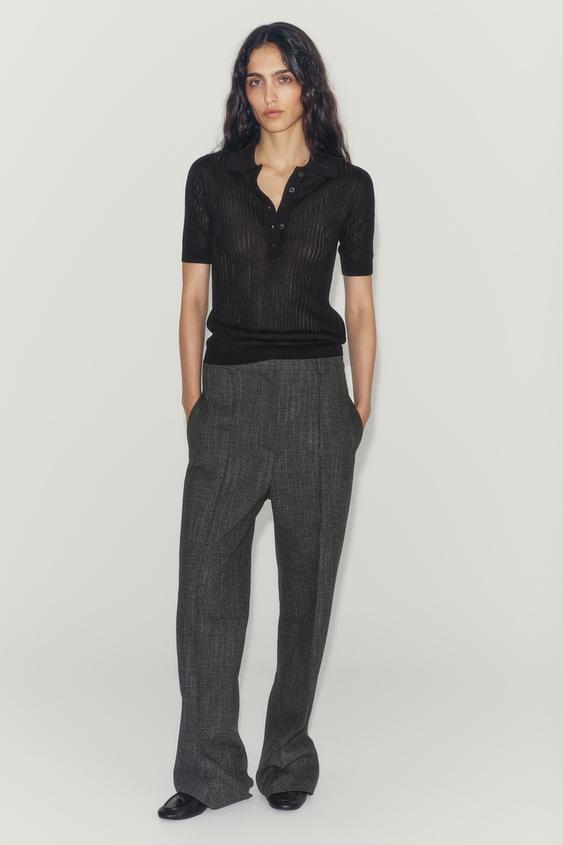 Zara SEMI-CLEAR KNIT POLO SHIRT - Black - Image 0