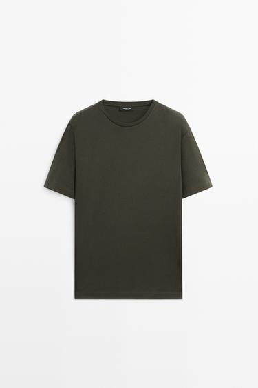 Zara 100% cotton T-shirt with shoulder detail - Dark green