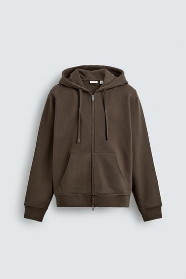 HEAVYWEIGHT HOODED ZIP-UP SWEATSHIRT ORIGINS - Chocolate by Zara