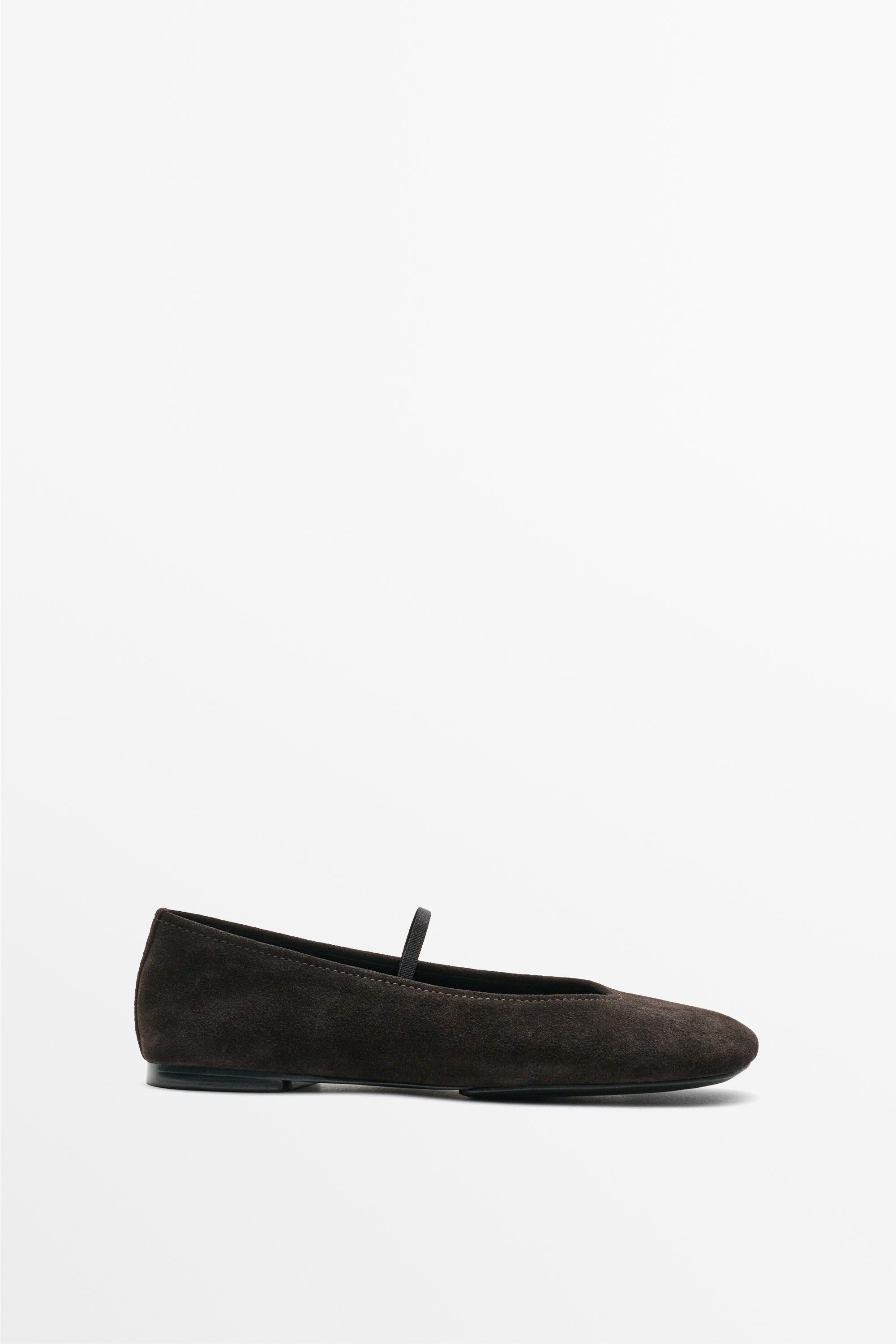 Square toe leather ballerina flats — Brown