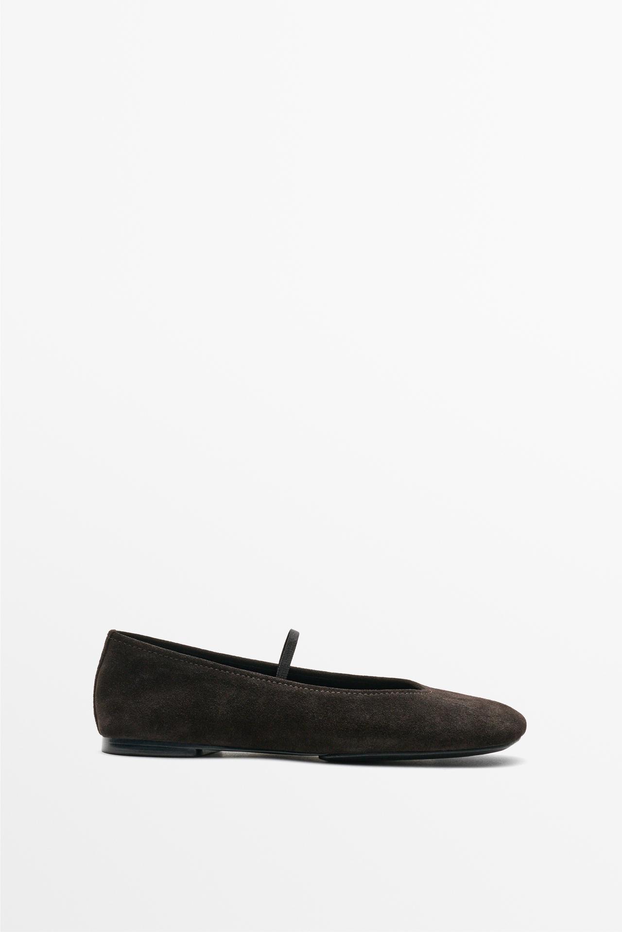Square toe leather ballerina flats — Brown