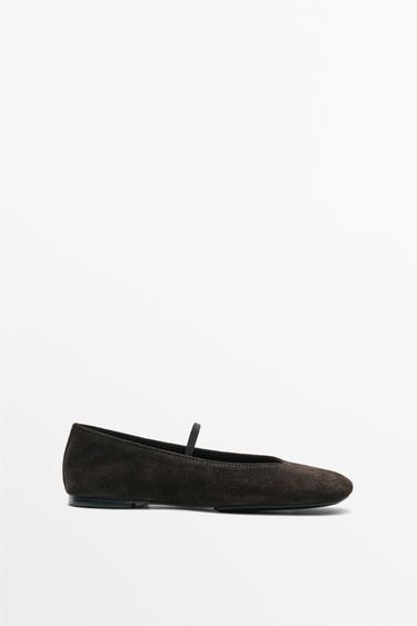 Zara Square toe leather ballerina flats - Brown - Image 0