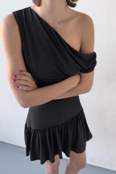 Zara ASYMMETRIC SHORT DRESS - Black