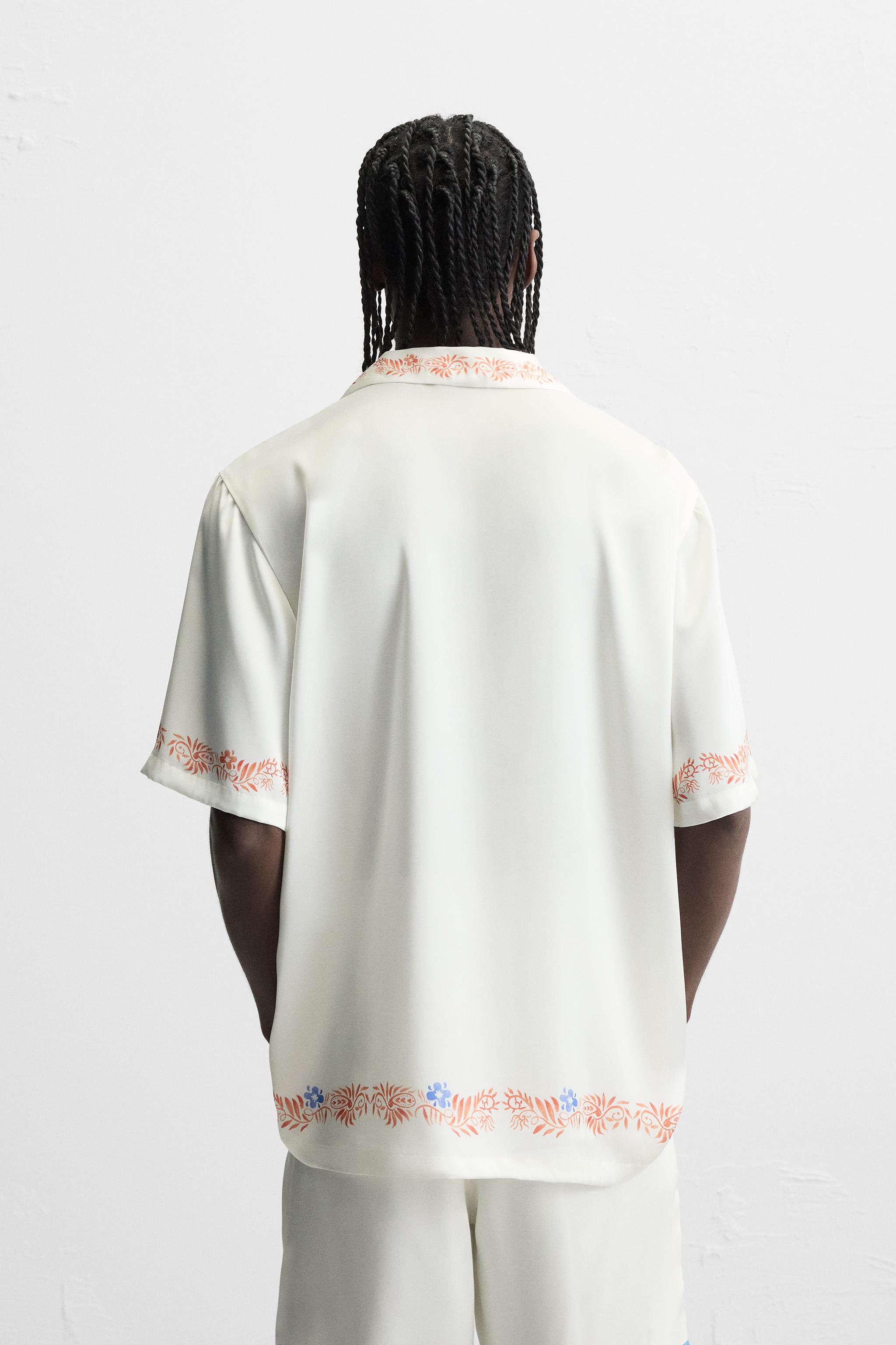 【ZARA】プリント柄サテンシャツ ホワイト | 6085/450/250 PRINTED SATIN SHIRT - White | ZARA United States