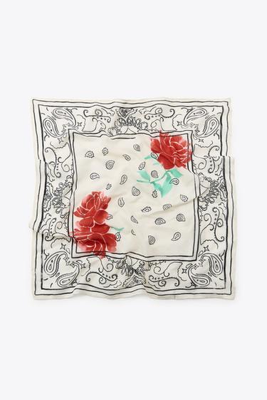 Zara PRINTED COTTON BANDANA - Ecru