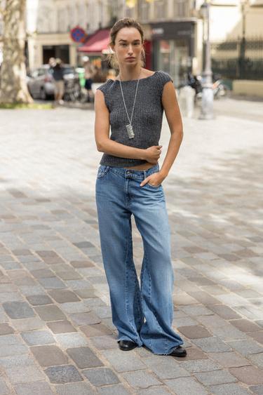 TOP EN MAILLE CÔTELÉE - Gris anthracite de Zara