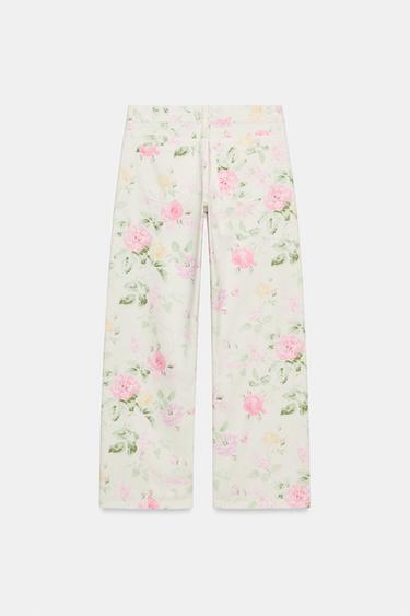 TRF LOW-RISE LOOSE FIT FLORAL JEANS - Oyster-white by Zara - Image 6