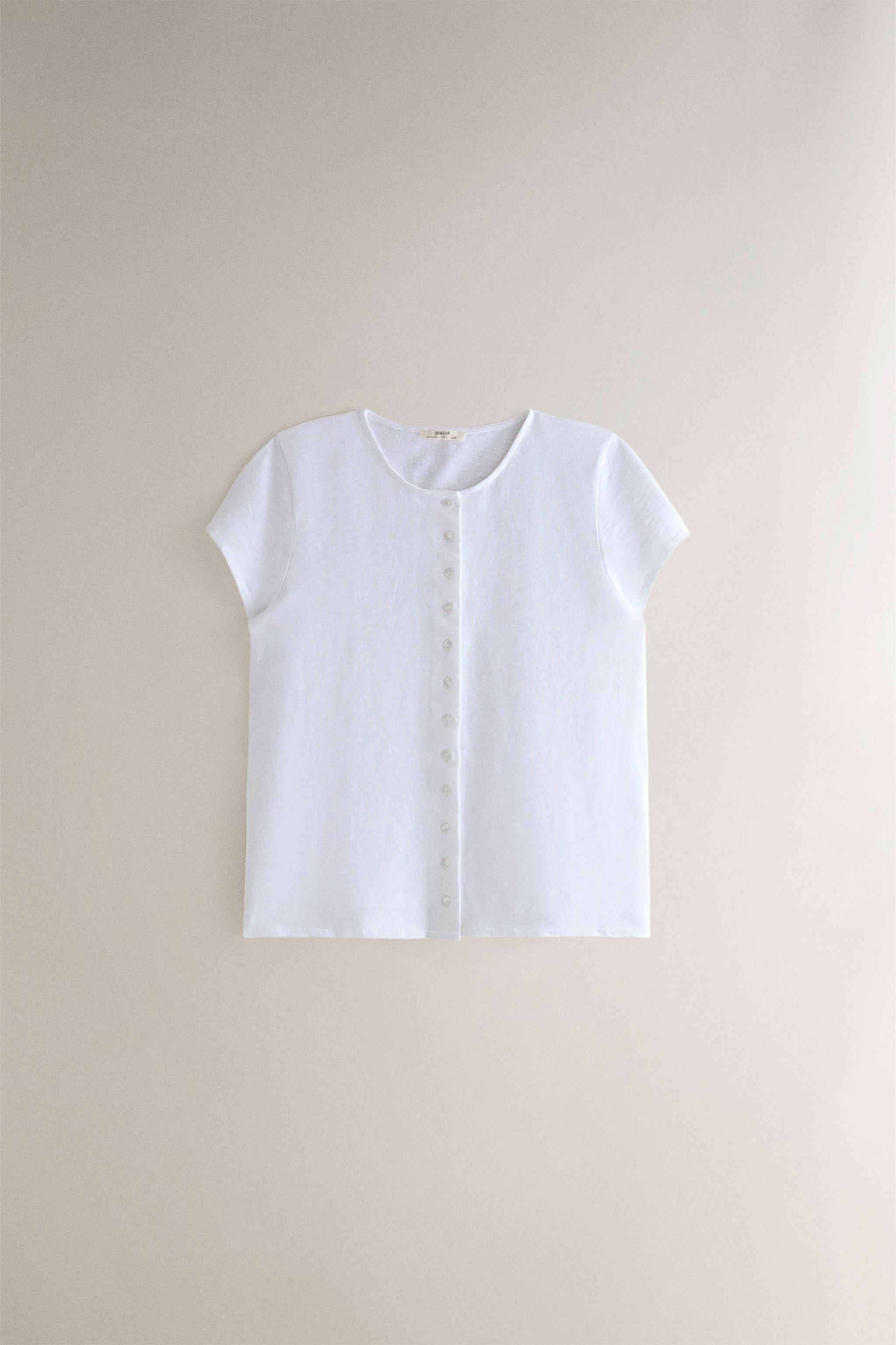 COTTON BUTTON-UP T-SHIRT