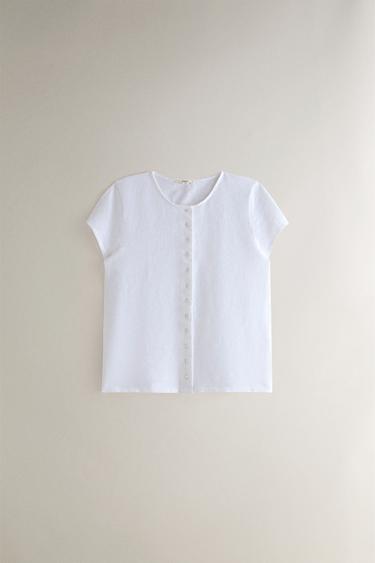 COTTON T-SHIRT WITH BUTTONS - White by Zara - Image 0