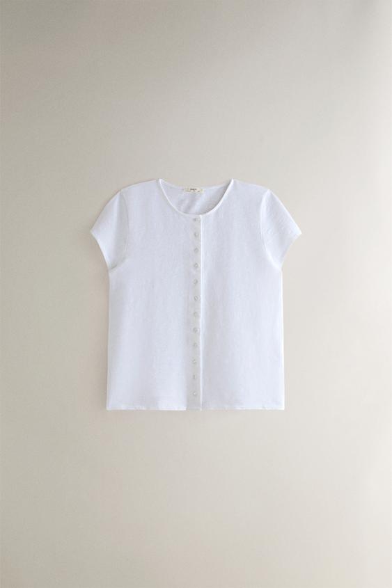 コットンボタンTシャツホワイト0ZaraのコットンボタンTシャツ - ホワイト - 画像 0